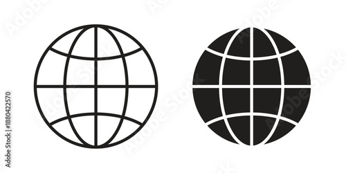 Globe icons vector glyph and thin line. Black icons