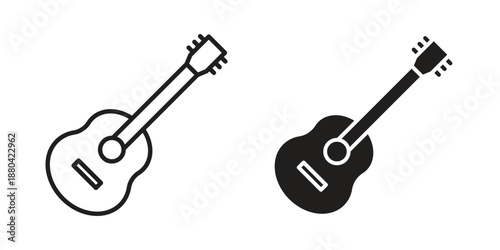 Guitar icons vector glyph and thin line. Black icons