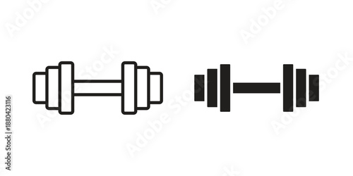 Gym icons vector glyph and thin line. Black icons