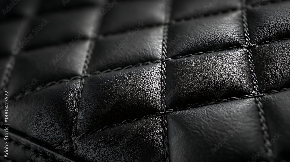 Fototapeta premium Detailed Close Up Of Black Quilted Leather And Stitching