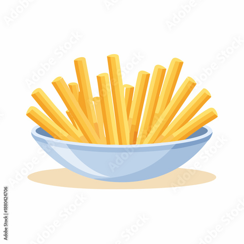 A bowl of French fries on a white background.