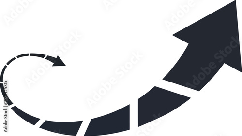 A black arrow curving upward in a positive direction with segmented sections