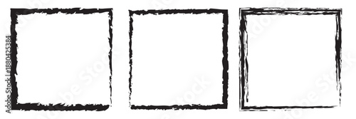 Grunge Square Frame Border Set. Collection of black grunge square frames with rough edges, ideal for vintage design, distressed layouts, posters, and creative backgrounds.