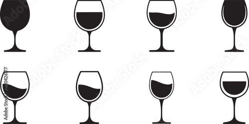 Black wine glass silhouettes in various fullness levels symbols