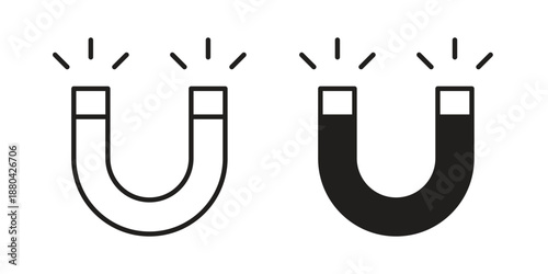 Magnet icons vector glyph and thin line. Black icons