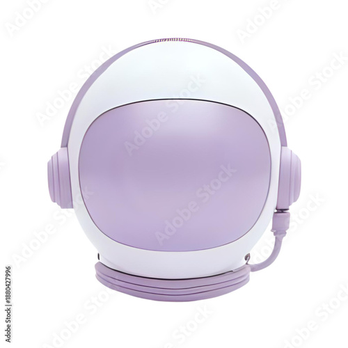 Astronaut helmet with headphones on a stand in a studio setting, front view, 291.svg reference