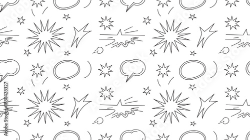 Astrological Symbols Pattern in Simple Line Art Style with Monochromatic Color on White Background for Spiritual Design