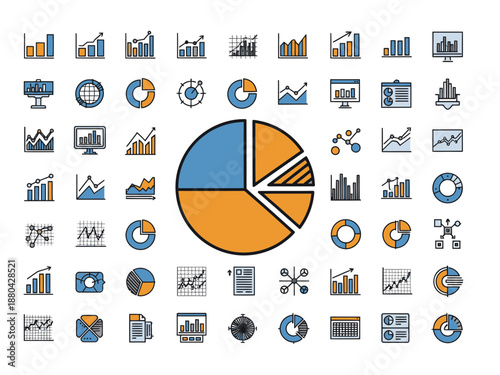 Vibrant blue and orange pie chart icon with a distinct striped segment illustrating data distribution.