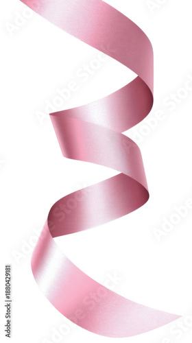 Whimsical Pink Ribbon: A beautifully curved pink ribbon dances gracefully, its elegant form highlighting movement and decorative charm.