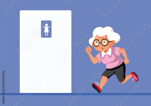 Elderly Woman Suffering from Frequent Urination Vector Illustration. Senior grandma experiencing symptoms of an overactive bladder