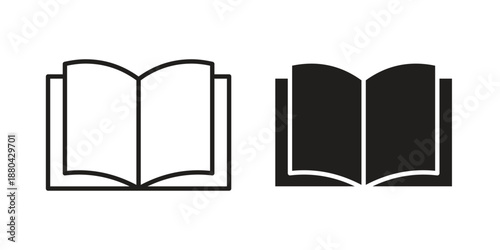 open book icons vector glyph and thin line. Black icons
