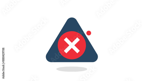 Warning sign with red cross symbol in dark blue triangle on white background with subtle shadow for safety icon