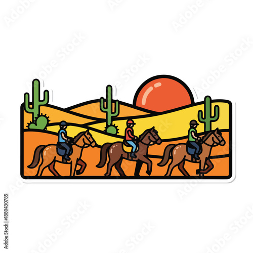 A desert scene with riders on horseback
