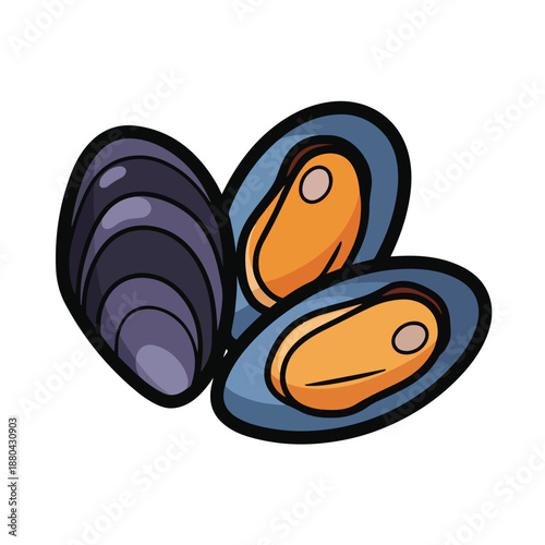 A digital illustration of three mussels