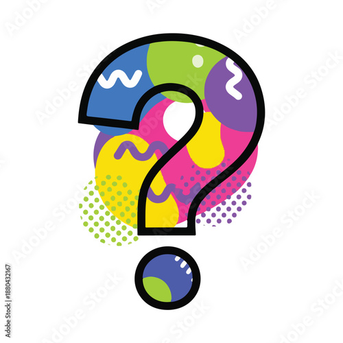 A colorful question mark with abstract shapes