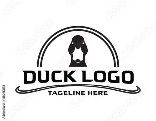 Minimalist Black and White Duck Head Vector Logo with Arch and Tagline Placeholder