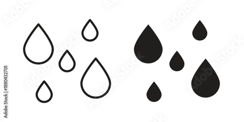 Raindrops icons vector glyph and thin line. Black icons