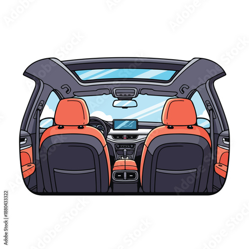 A cartoon-style illustration of a car's interior