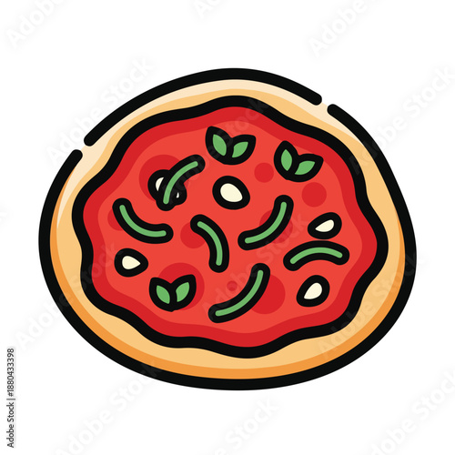 A cartoon-style illustration of a pizza