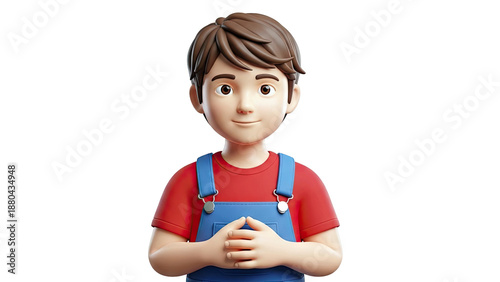 3D Cartoon Boy in Overalls