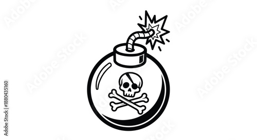 Classic round pirate bomb with a skull and crossbones emblem and a lit sparking fuse for adventure and games concepts.