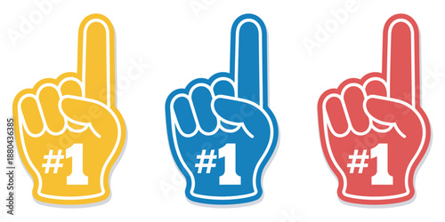 Sports fan foam finger vector illustration, foam hand number one gesture, team spirit symbol, cheering fans, sports event, stadium excitement, celebration
