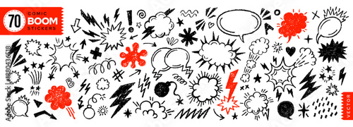 Effect comic cartoon. Line doodle pop. Comic bomb splash vector icon. Speech bubble blast, explosive element, fight, sound, emoji. Superhero effect draw. Pop accent bounce speed. Png on transparent bg