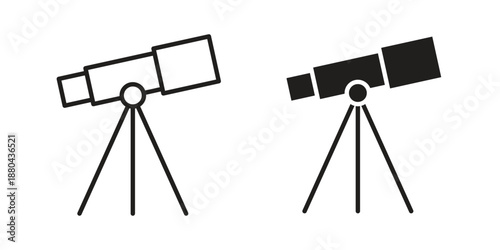 Telescope icons vector glyph and thin line. Black icons