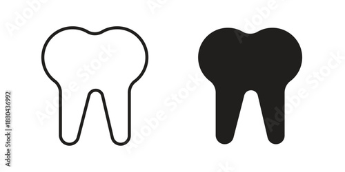 Tooth icons vector glyph and thin line. Black icons