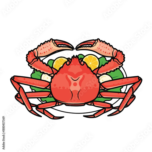 A cartoon crab on a plate