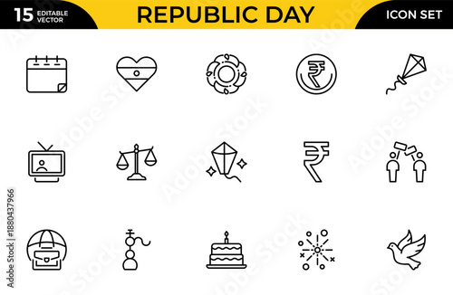 Republic and election icon set designed for web and mobile applications. Includes voting, polling station, ballot box, government, political symbols, democracy, and election process icons.