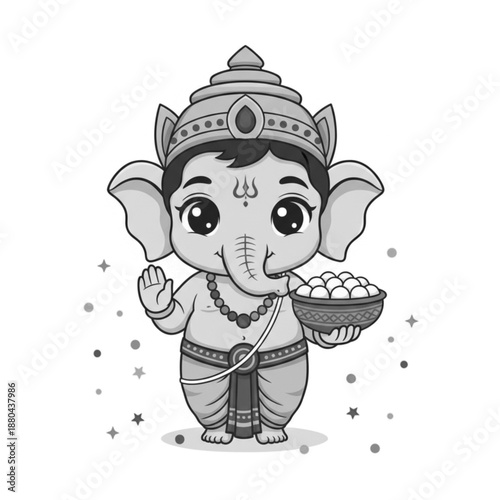 Cute Baby Ganesha Chibi Style Vector Illustration for Ganesh Chaturthi