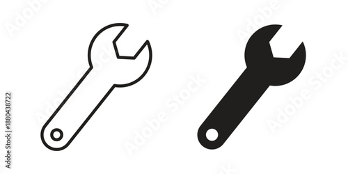 Wrench icons vector glyph and thin line. Black icons
