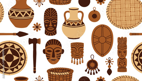 Vibrant collection of traditional African tribal artifacts and decor