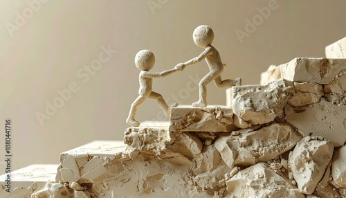 Wallpaper Mural Clay figure helping hand support teamwork assistance staircase sculpture guidance trust friendship conceptual clay figure helping hand scene rough staircase of broken rock symbolizing support Torontodigital.ca