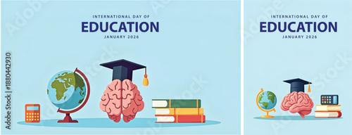 Flat illustration education day background, internasional day of education background for social media template design