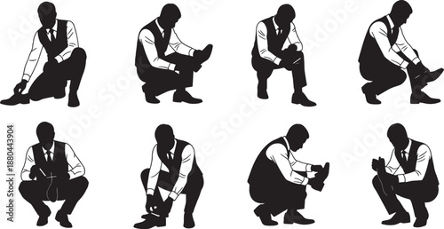 Black Solid Businessman Shoes Silhouettes Set of Six on White Background
