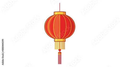 Fotografija Traditional Red Chinese Lantern with Tassel, Isolated on White Background