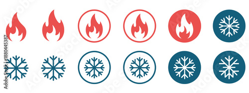 Fire and snowflake temperature icon in clean vector style, hot and cold settings, climate control symbol, HVAC, weather, editable, isolated, minimal design