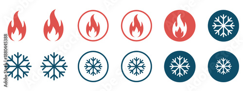 Fire and snowflake temperature icon in clean vector style, hot and cold vector symbol, weather icon, HVAC control, editable, isolated, minimal outline illustration
