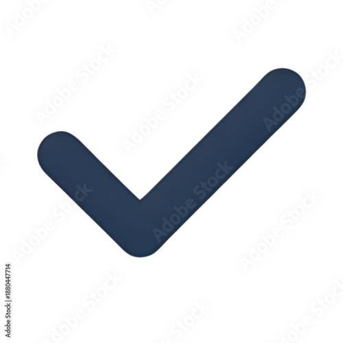 Checkmark symbol in dark blue color, isolated on transparent background, viewed from directly above as a simple vector graphic illustration file
