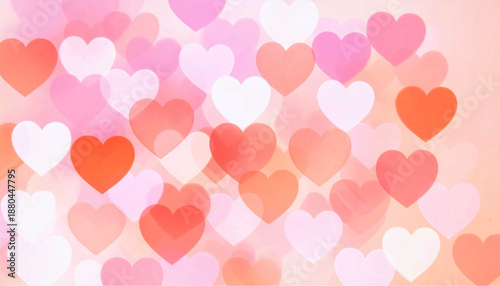 A soft pink and red heart-shaped bokeh background, perfect for Valentine's Day, expressing love and romance with a gentle glow