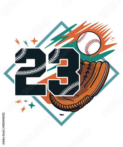 Baseball Number 23 Glove Ball Sports Team Art A Illustration T-shirt Design