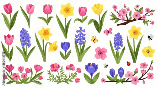 Spring Flowers Collection Botanical Elements.