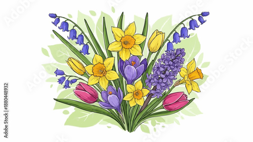 Beautiful Spring Flower Bouquet Illustration.