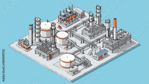Industrial Oil Refinery Plant Isometric View.