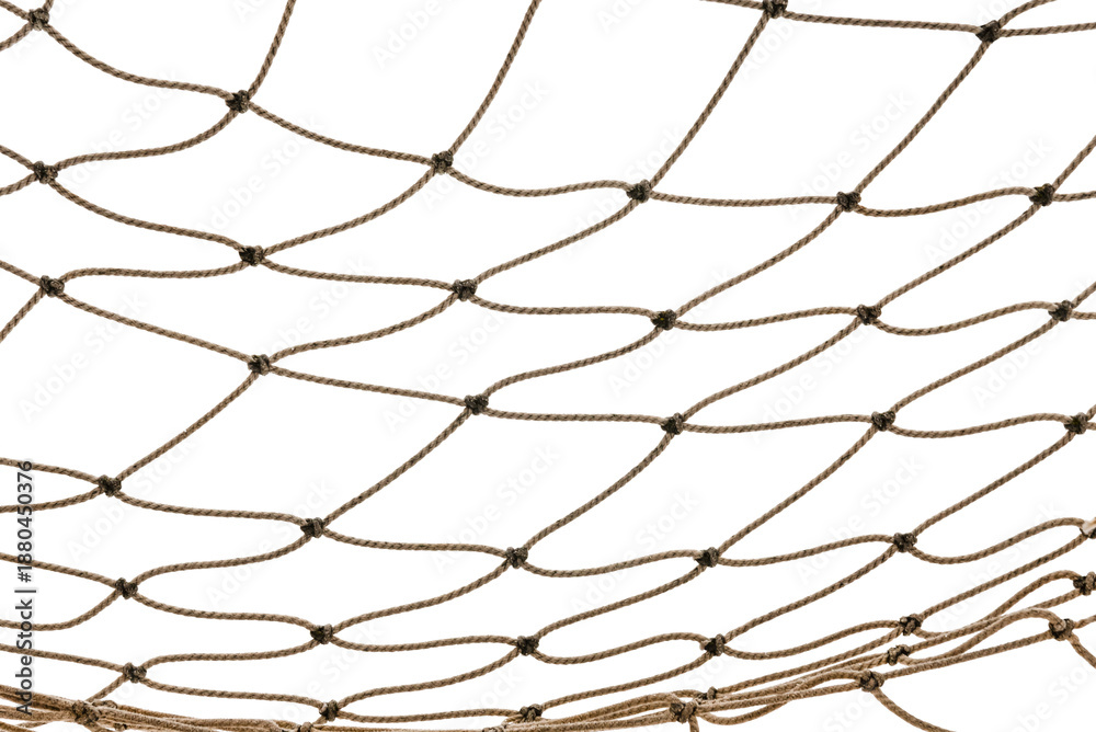 Fototapeta premium Torn Football or tennis net. Rope mesh on a white background close-up