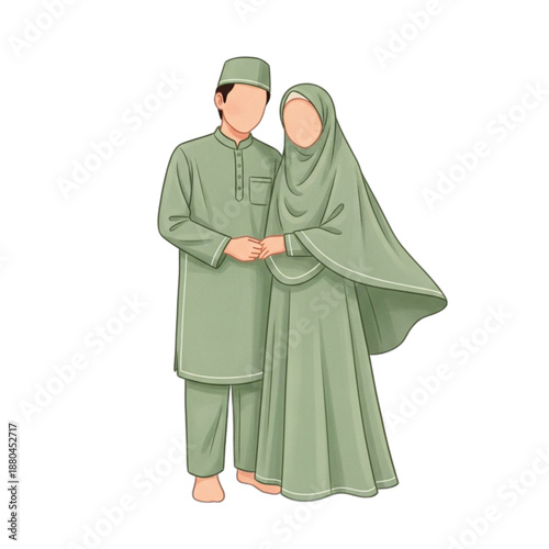 Muslim Couple Holding Hands Wearing Traditional Attire 4.