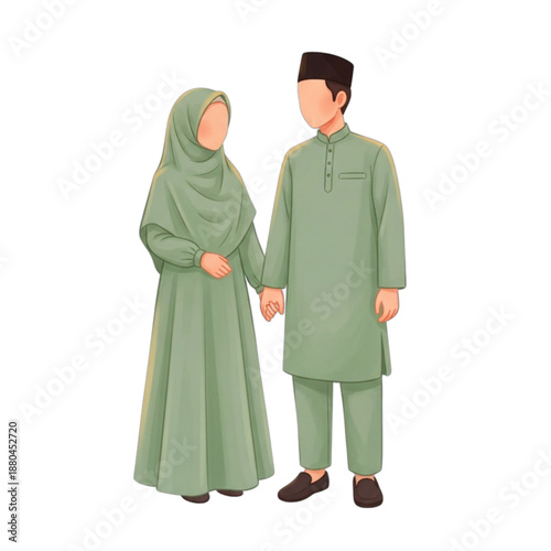 Muslim Couple Holding Hands Wearing Traditional Attire 5.