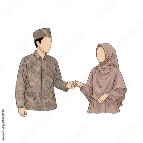 Muslim Couple Holding Hands Wearing Traditional Attire 8.